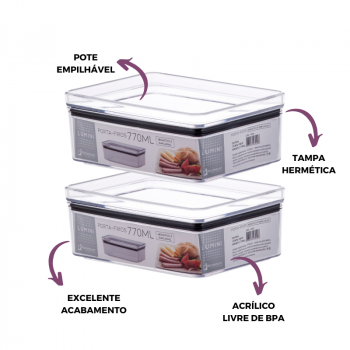 Kit Porta-Frios 02un - Pote Hermético para Geladeira 770 ML