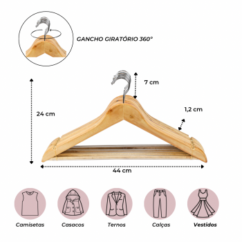 Cabide de Madeira Marfim Premium Kit com 10