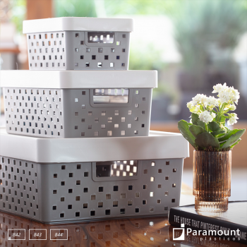 Cesto Organizador com Tampa Quadratta 19x14x10 - Tam. P - 896 Cinza
