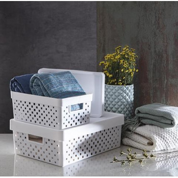 Cesto Organizador com Tampa Quadratta M 29x19x12cm - PRMT842 Branco