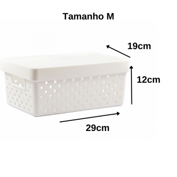 Cesto Organizador com Tampa Quadratta M 29x19x12cm - PRMT842 Branco