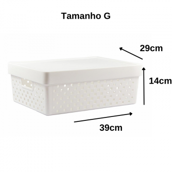Cesto Organizador com Tampa Quadratta G - 39x29x14cm - PRMT843 Branco