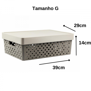 Cesto Organizador com Tampa Quadratta 39x29x14 - Tam. G - 843 Cinza