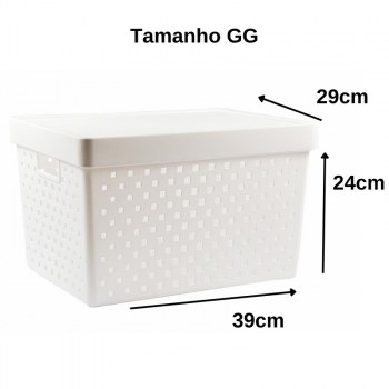 Cesto Organizador com Tampa Quadratta GG 39x29x24 - PRMT844 Branco
