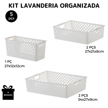 Kit Lavanderia Organizada - 05 Cestos Quadratta