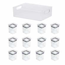 Kit 12 Potes para Temperos 180ml com Cesto Organizador