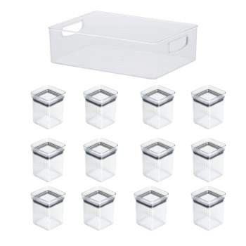 Kit 12 Potes para Temperos 180ml com Cesto Organizador