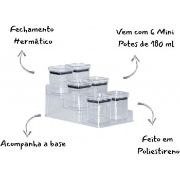 Kit 6 Potes para Temperos 180ml com Organizador Triplo