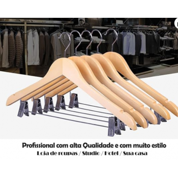 Cabide de Madeira Com Presilhas Kit com 10 Loladecor