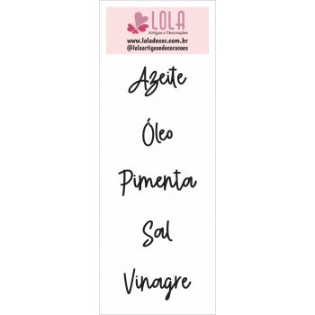 Etiqueta Azeite, Vinagre, Óleo, Sal, Pimenta - Loladecor