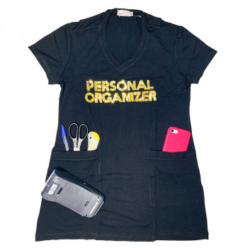 Camiseta Personal Organizer CobreLegging Preta com Dourado Tam P