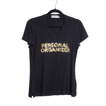 Camiseta Personal Organizer Baby Look Preta com Dourado Tam M