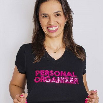 Camiseta Personal Organizer Baby Look Preta com Pink Tam P