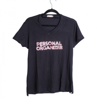 Camiseta Personal Organizer Baby Look Preta com Rosa Tam P