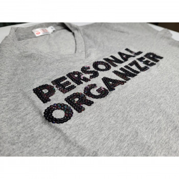 Camiseta Personal Organizer Baby Look Cinza com Preto Tam M